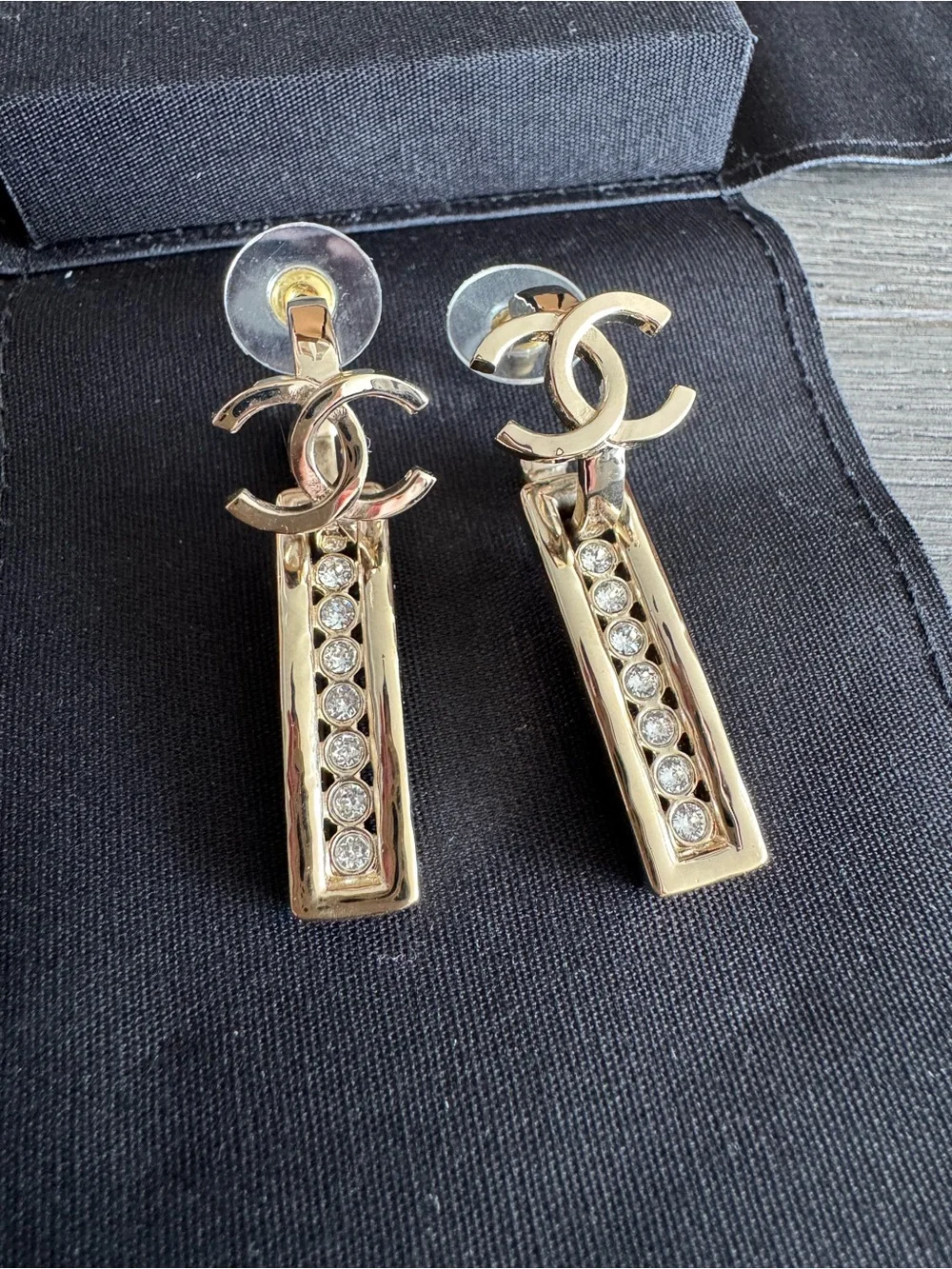 Chanel Metal & Strass Pendant Earrings in gold